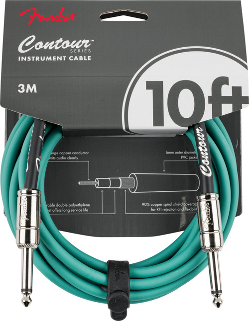 Fender Contour Series Instrument Cable Sherwood Green 10ft (3m) Straight/Straight