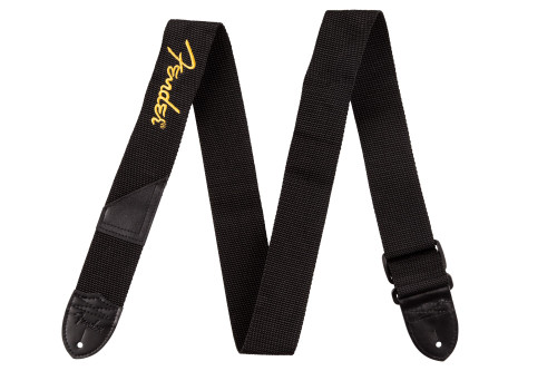 Fender Logo Guitar Strap Black with Yellow Logo