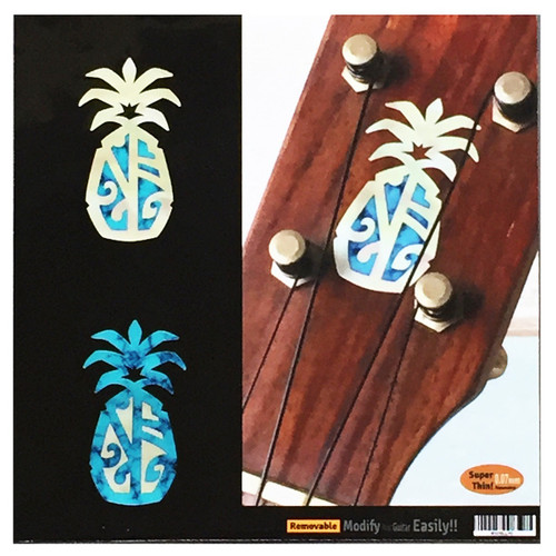 Jockomo Pineapple Headstock Inlay Sticker for Ukulele, Abalone Blue