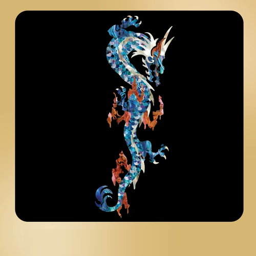 Jockomo Fire Dragon Inlay Sticker, Abalone Blue, Facing Right