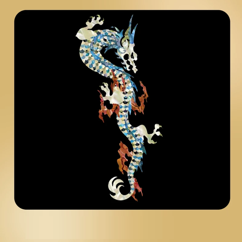 Jockomo Fire Dragon Inlay Sticker, White Pearl, Facing Right