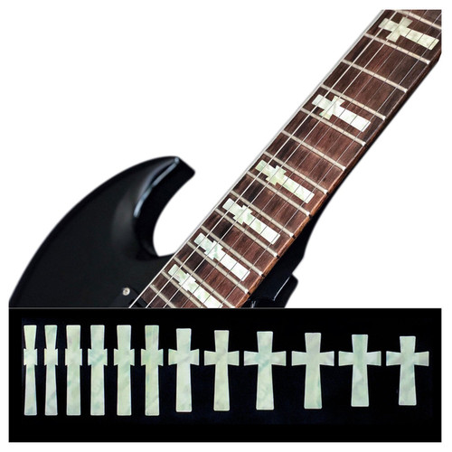 Jockomo Iommi Cross Fret Marker Inlay Stickers, White Pearl