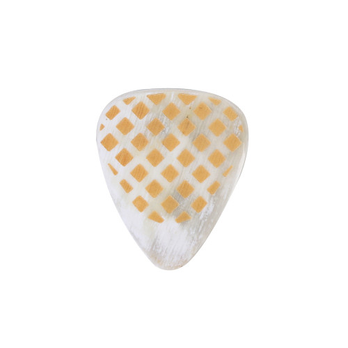 Timber Tones Grip Tones Guitar Pick - White Horn, Yellow Criss-Cross Grip