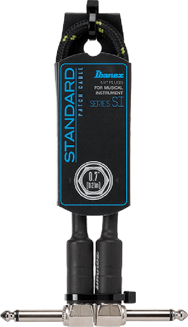 Ibanez SI07P-BG Patch Cable 0.7ft (0.2m) Right-Angle Patch Black x Green Woven