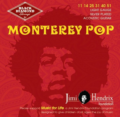 Black Diamond NJH1356S Jimi Hendrix Monterey Pop Silver Plated Acoustic Guitar Strings, Medium (13-56)