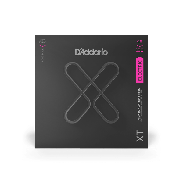 D'Addario XTB45130 XT Nickel Plated Steel 5-String Long Scale Bass Guitar Strings – Regular Light (.045–.130)