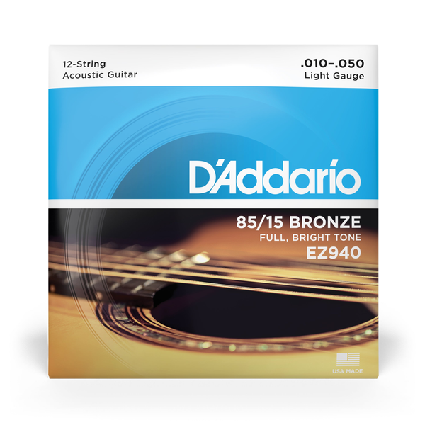 D'Addario EZ940 85/15 Bronze Light Gauge 12-String Acoustic Guitar Strings – Bright, Full Tone with Easy Playability