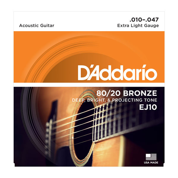 D'Addario EJ10 80/20 Bronze Extra Light Acoustic Guitar Strings (10-47) – Bright, Crisp Tone & Easy Playability