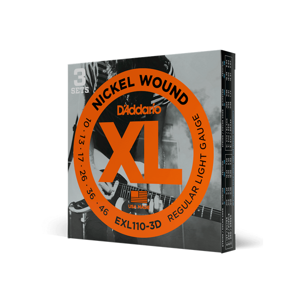 D'Addario EXL110-3D XL Nickel Wound Regular Light Electric Guitar Strings 3-Pack (10-46) – Bright, Versatile Tone with Added Value