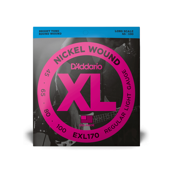 D'Addario EXL170 XL Nickel Wound Regular Light Long Scale Electric Bass Guitar Strings (45-100) – Bright, Clear Tone with Classic Playability