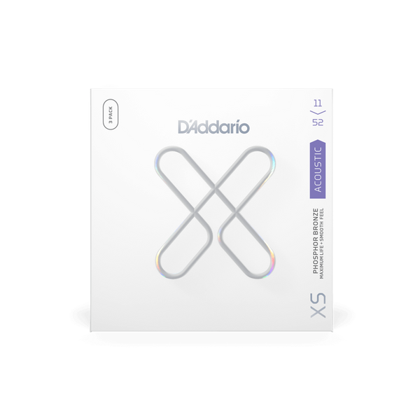 D'Addario XSAPB1152-3P XS Coated Phosphor Bronze Acoustic Guitar Strings, Custom Light, 11-52 (3-Pack)