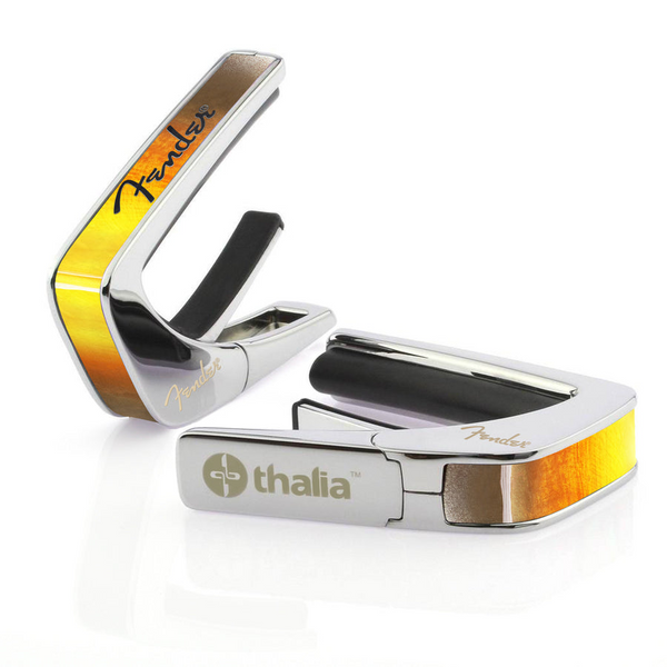 Fender Sunburst Capo by Thalia – Officially Licensed, Black Spaghetti Logo, Chrome Finish