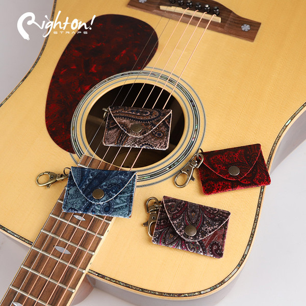 RightOn!  Pick Pouch Keychain made with Vegan Leather for Guitarists Paisley Red