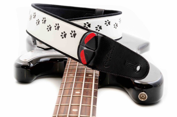 RightOn! Cat Guitar Strap – Playful Design with Paw Prints White