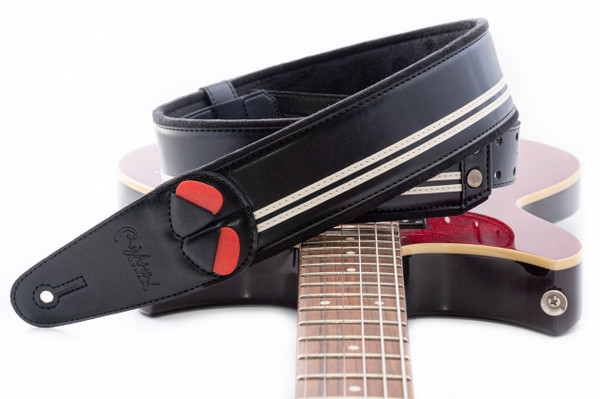 RightOn! Mojo Race-60 Guitar & Bass Strap made with Vegan Leather – Stylish and Comfortable - Black