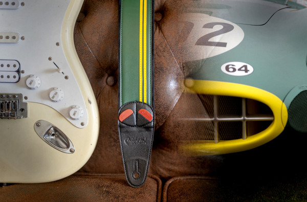 RightOn! Mojo Race-60 Guitar & Bass Strap made with Vegan Leather – Stylish and Comfortable -British Race Green