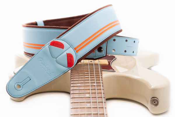 RightOn! Mojo Race-60 Guitar & Bass Strap made with Vegan Leather – Stylish and Comfortable Sonic Blue