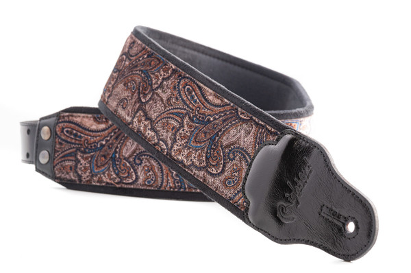 RightOn! Paisley Velvet-70 Wide Genuine Leather Guitar Strap BROWN