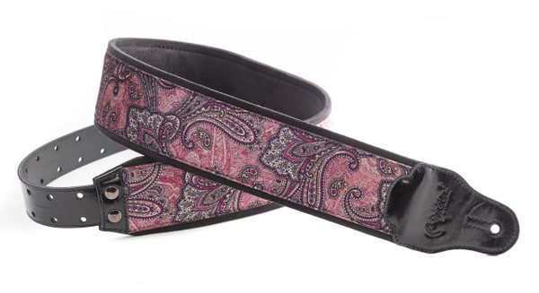 RightOn! Paisley Velvet-70 Wide Genuine Leather Guitar Strap BURGUNDY