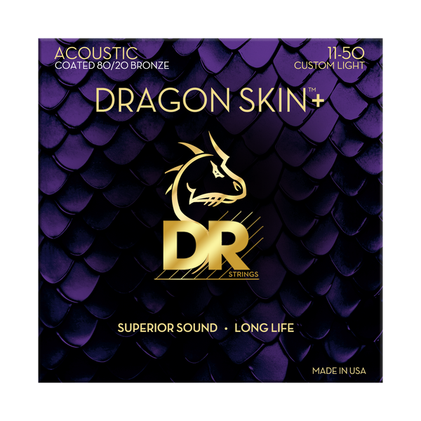 DR Strings DA8-11 Dragon Skin+ Coated 80/20 Bronze Acoustic Guitar Strings