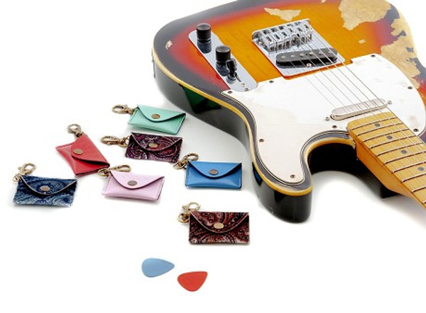 Pick Pouch Keychain made with Vegan Leather for Guitarists by RightOn! Straps -Paisley Blue