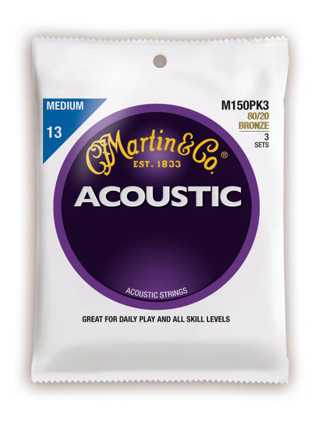 Martin M150PK3 Original 80/20 Bronze Acoustic Strings Medium 3-Pack
