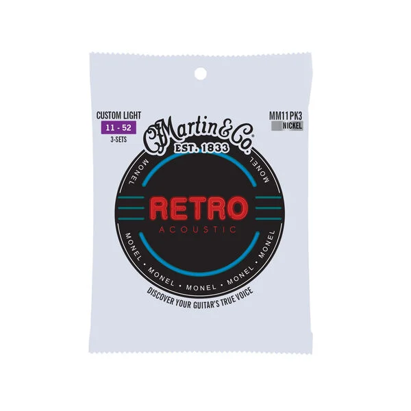 Martin Retro MM11 Nickel Alloy Acoustic Guitar Strings Custom Light 11-52 (3-Pack)