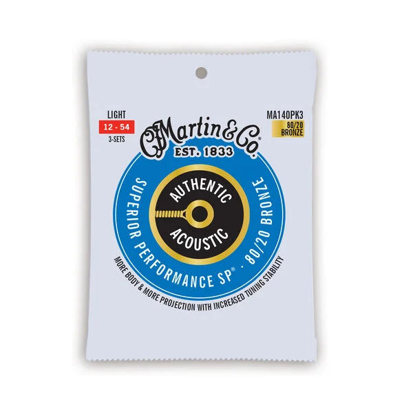 Martin MA140 SP Authentic Acoustic 80/20 Bronze Guitar Strings Light 12-54 (3-Pack)