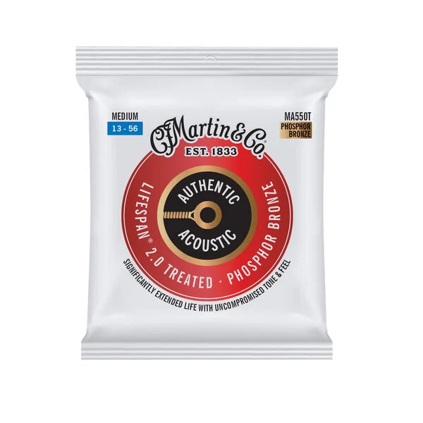 Martin Authentic Acoustic Lifespan 2.0 MA550T Phosphor Bronze Guitar Strings Medium 13-56