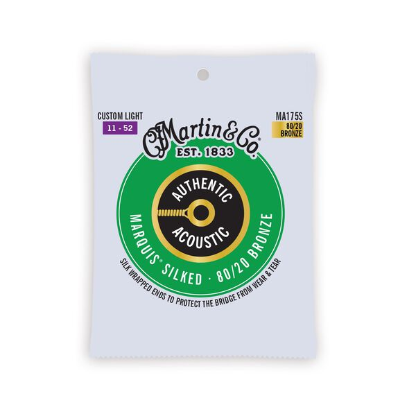 Martin MA175S Authentic Acoustic Marquis Silked 80/20 Bronze Acoustic Guitar Strings Custom Light 11-52