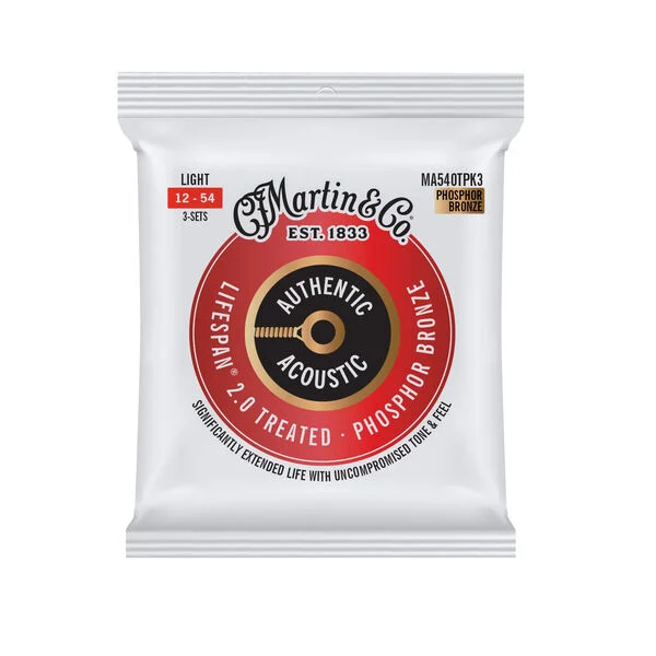 Martin MA540TPK3 Authentic Acoustic Lifespan 2.0 Phosphor Bronze Guitar Strings Light 12-54 (3-Pack)