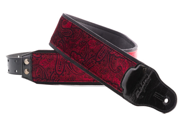 RightOn! Paisley Velvet-70 Wide Genuine Leather Guitar Strap RED