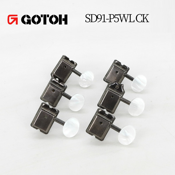 Gotoh SD91-P5W Vintage Guitar Tuning Machines 6-In-Line (L6) — Cosmo Black, Pearloid Buttons