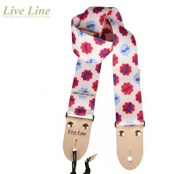 Live Line × FUJIYA Peko Guitar Strap — Pink Floral, Made in Japan