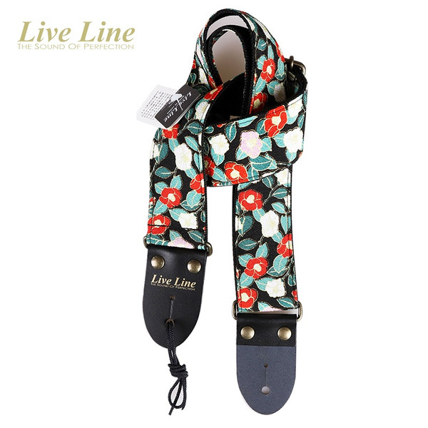 Live Line Chirimen Crepe Series Tsubaki Camellia Guitar Strap — Made in Japan