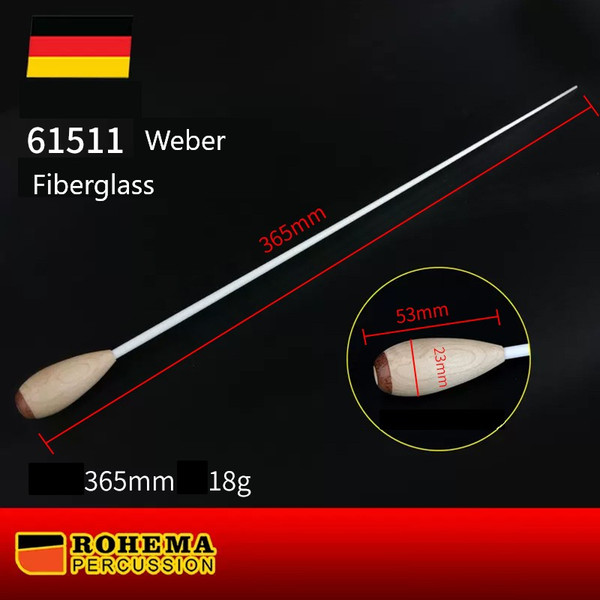Rohema Weber Conductor Baton - Fiberglass, Maple/Bubinga Handle, 365mm