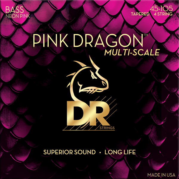 DR Strings DBSMP-45 Pink Dragon Stainless Steel Medium Bass Guitar Strings 45-105 Tapered Multi-Scale