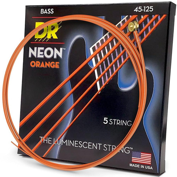 DR Strings NOB5-45 Hi-Def Neon Orange Colored Medium 5-String Bass Guitar Strings 45-125