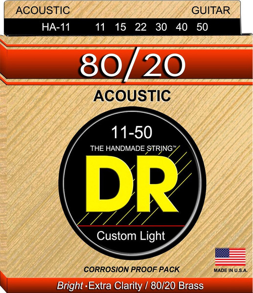 DR Strings HA-11 Hi-Beam 80/20 Bronze Custom Light Acoustic Guitar Strings 11-50