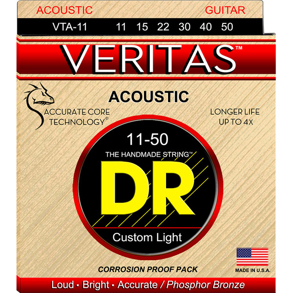DR Strings VTA-11 Veritas Coated Phosphor Bronze Custom Light Acoustic Guitar Strings 11-50
