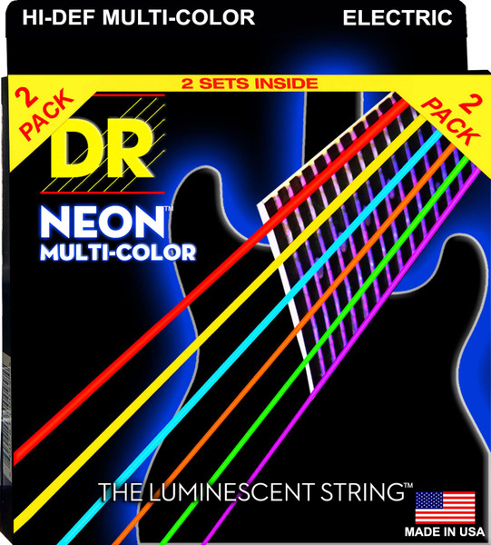 DR Strings NMCE-2/10 Hi-Def Neon Multi-Color Medium Electric Guitar Strings 10-46 (2-Pack)
