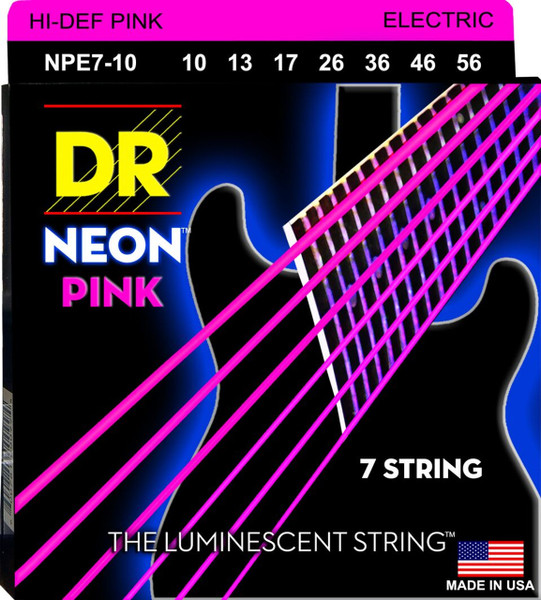 DR Strings NPE7-10 Hi-Def Neon Pink Colored Medium 7-String Electric Guitar Strings 10-56