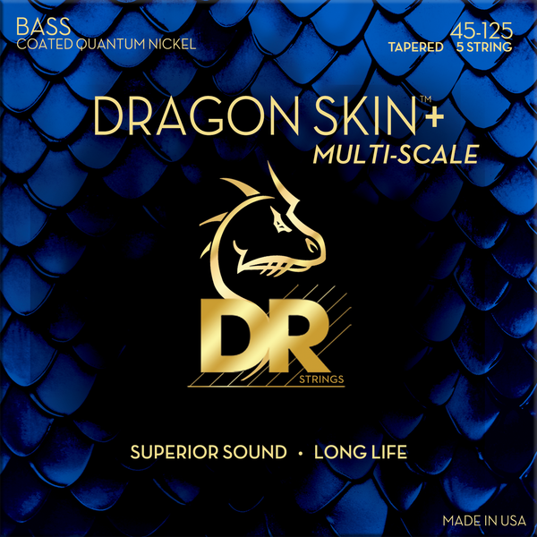 DR Strings DBQM5-45 Dragon Skin+ Quantum Nickel Medium 5-String Bass Guitar Strings 45-125 Tapered Multi-Scale