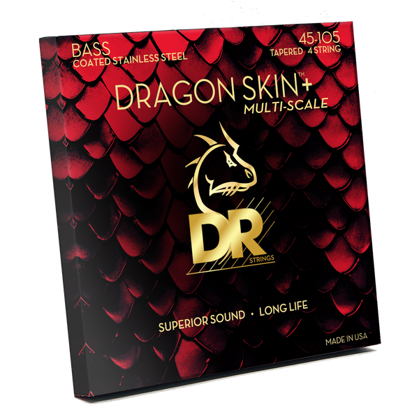 DR Strings DBSM-45 Dragon Skin+ Stainless Steel Medium Bass Guitar Strings 45-105 Tapered Multi-Scale