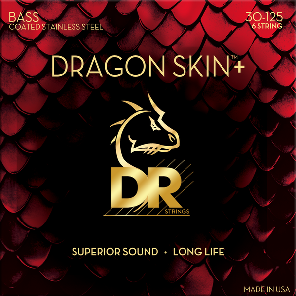 DR Strings DBS6-30 Dragon Skin+ Stainless Steel Medium 6-String Bass Guitar Strings 30-125