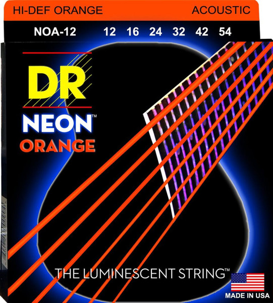 DR Strings NOA-12 Hi-Def Neon Orange Colored Light Acoustic Guitar Strings 12-54