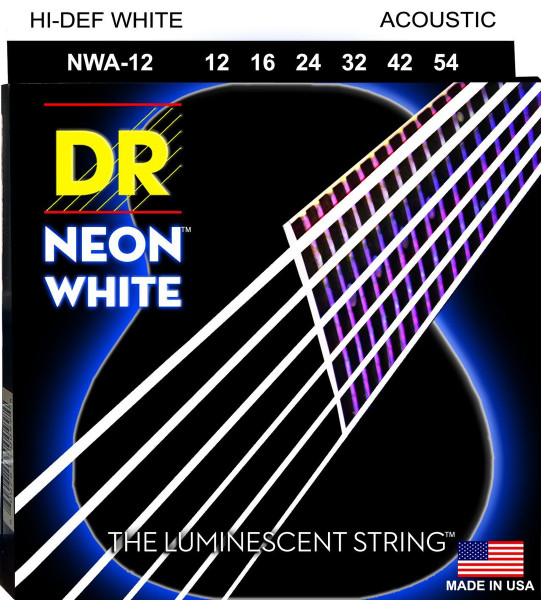 DR Strings NWA-12 Hi-Def Neon White Colored Light Acoustic Guitar Strings 12-54