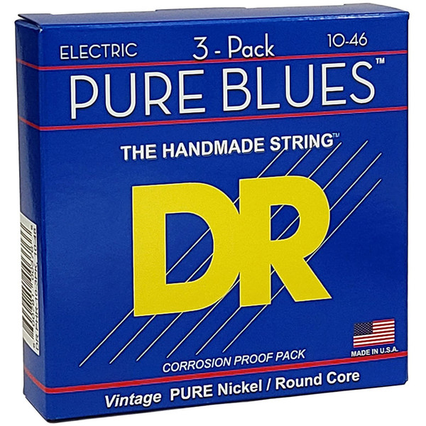 DR Strings PHR-10-3PK Pure Blues Pure Nickel Medium Electric Guitar Strings 10-46 (3-Pack)