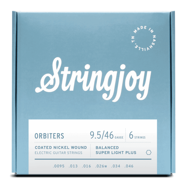 Stringjoy Orbiters | Balanced Super Light Plus Gauge (9.5-46) Coated Nickel Wound Electric Guitar Strings