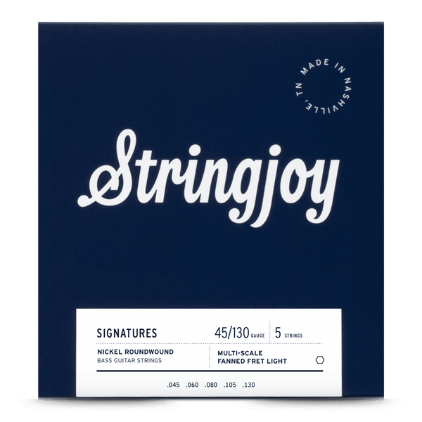 Stringjoy Light Gauge (45-130) 5 String Fanned Fret Scale Nickel Wound Bass Guitar Strings